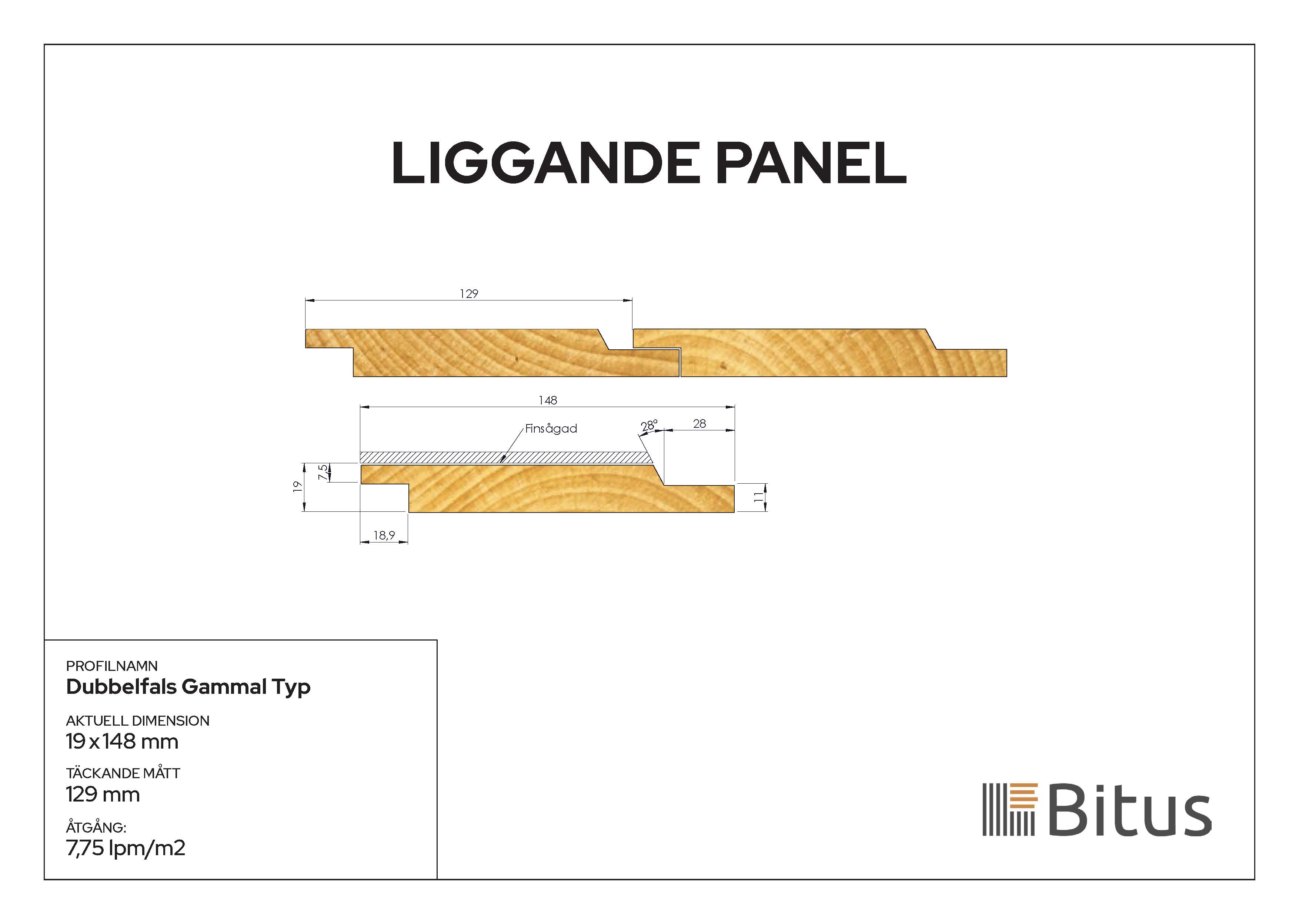 Dubbelfals Gammal typ Linax Grå 19x148