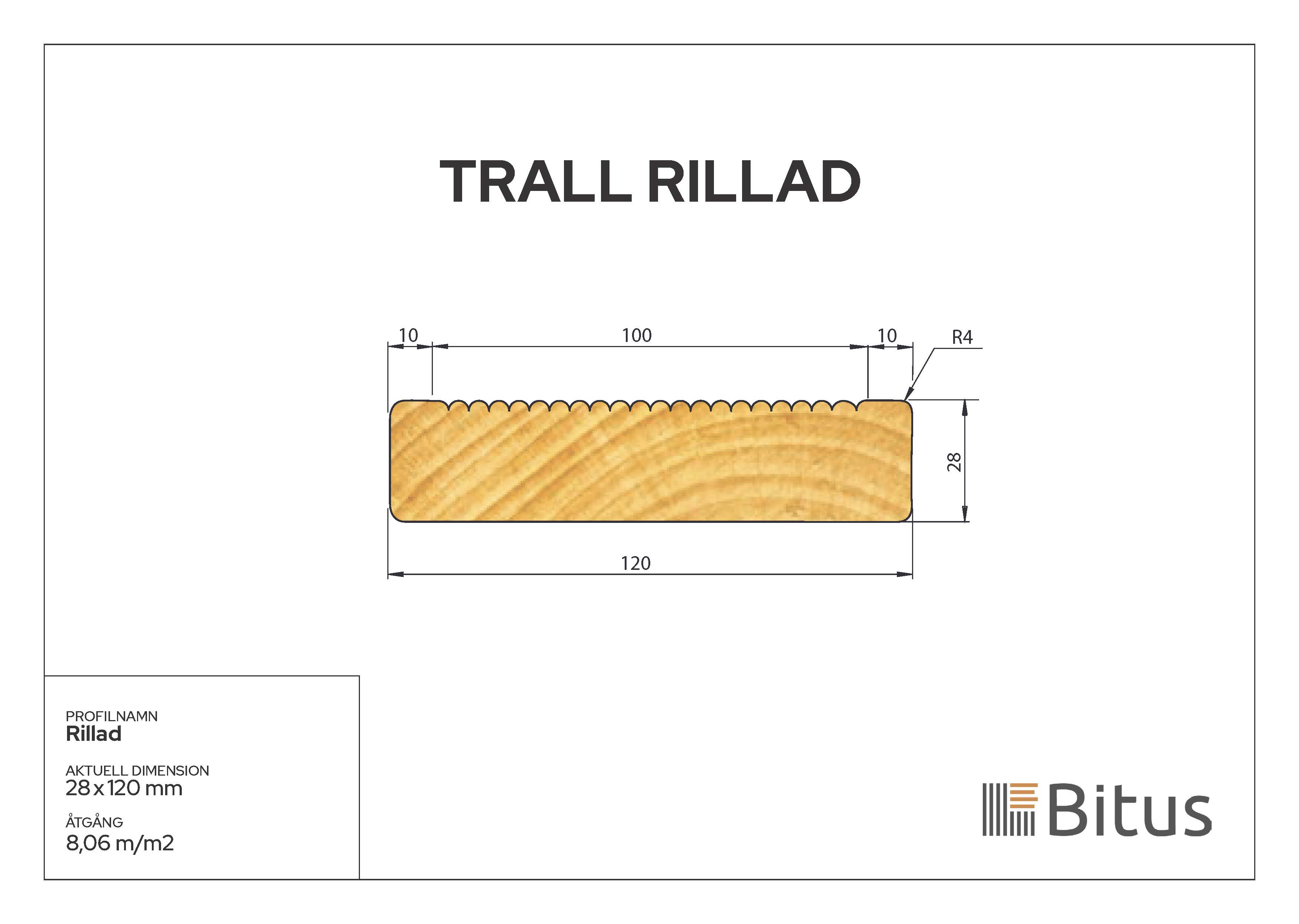 Trall Rillad Linax Grå 28x120